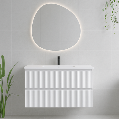 VERTO MOSCO 900MM PLYWOOD WALL HUNG VANITY - MATT WHITE, FLUTED FRONT