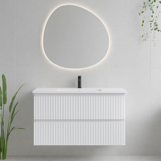VERTO MOSCO 900MM PLYWOOD WALL HUNG VANITY - MATT WHITE, FLUTED FRONT