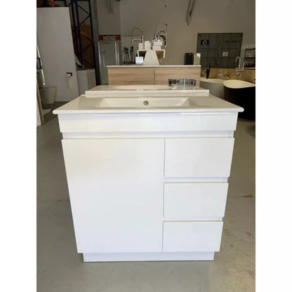 900MM MADRID WHITE GLOSS PLYWOOD FLOORSTANDING VANITY WITH CERAMIC TOP - The Tile Collection™