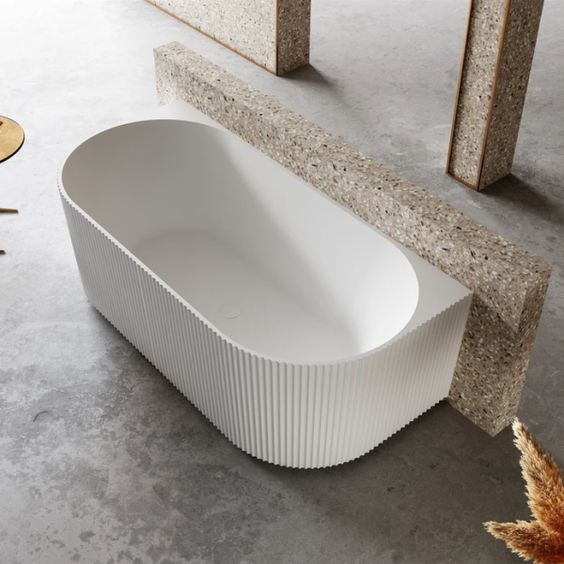 1500MM ZEPHYR FLUTTED V-GROVE FREESTANDING BACK TO WALL BATH - MATTE WHITE - The Tile Collection™