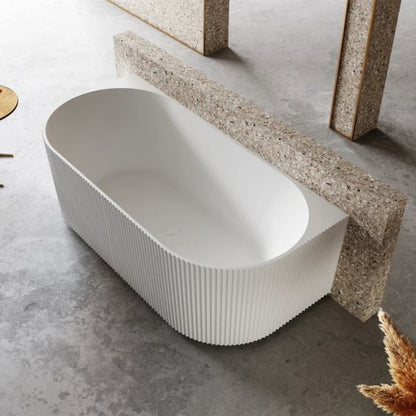 1500MM ZEPHYR FLUTTED V-GROVE FREESTANDING BACK TO WALL BATH - MATTE WHITE - The Tile Collection™