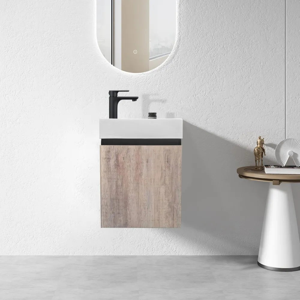 PICCOLO 400MM BLACK & LIGHT OAK PLYWOOD WALL HUNG VANITY - The Tile Collection™