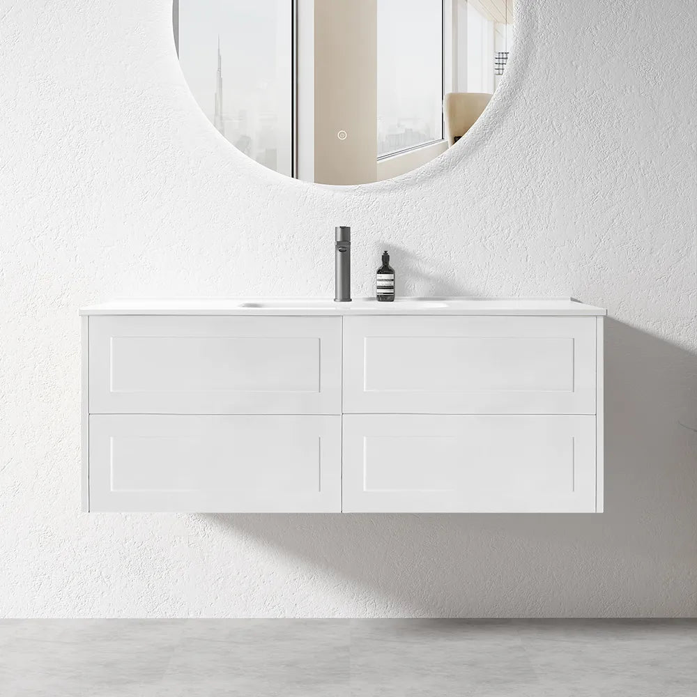 1200MM HAMPTON SHAKER STYLE PLYWOOD WALLHUNG VANITY SINGLE BASIN