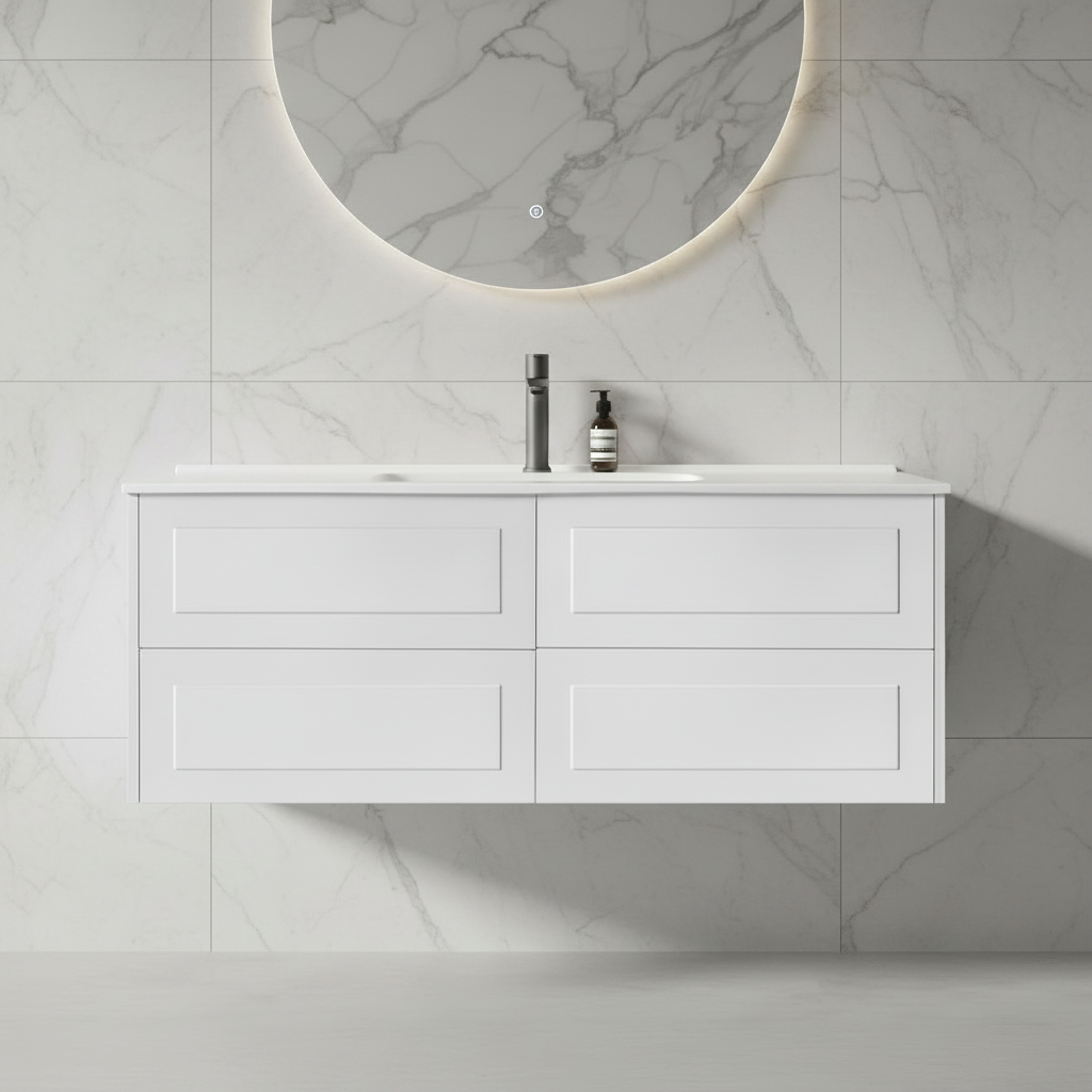 HAMPTON WALL HUNG VANITY | 1500MM | SHAKER STYLE | PLYWOOD | SINGLE BASE CABINET ONLY