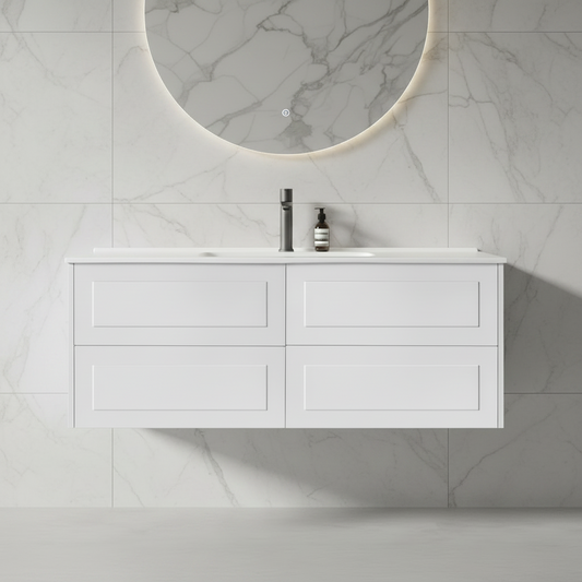 HAMPTON WALL HUNG VANITY | 1500MM | SHAKER STYLE | PLYWOOD | SINGLE BASE CABINET ONLY