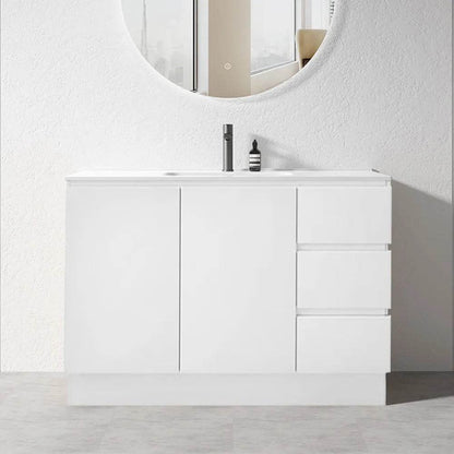 1000MM MADRID PLYWOOD WHITE GLOSS FREESTANDING VANITY WITH CERAMIC TOP - The Tile Collection™
