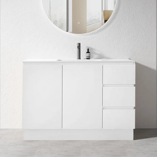 1000MM MADRID PLYWOOD WHITE GLOSS FREESTANDING VANITY WITH CERAMIC TOP
