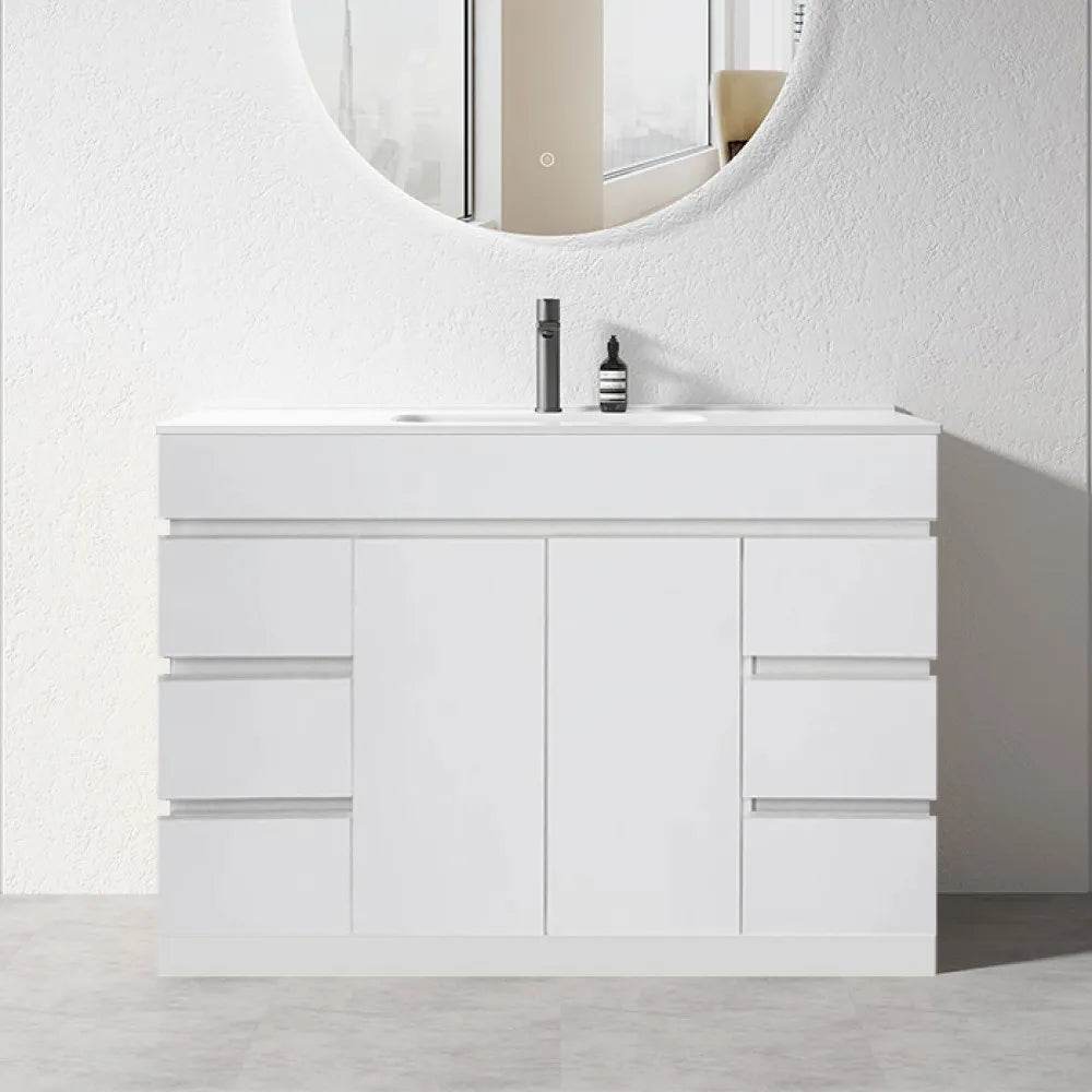1200MM MADRID PLYWOOD WHITE GLOSS FREESTANDING VANITY SINGLE BASIN - The Tile Collection™