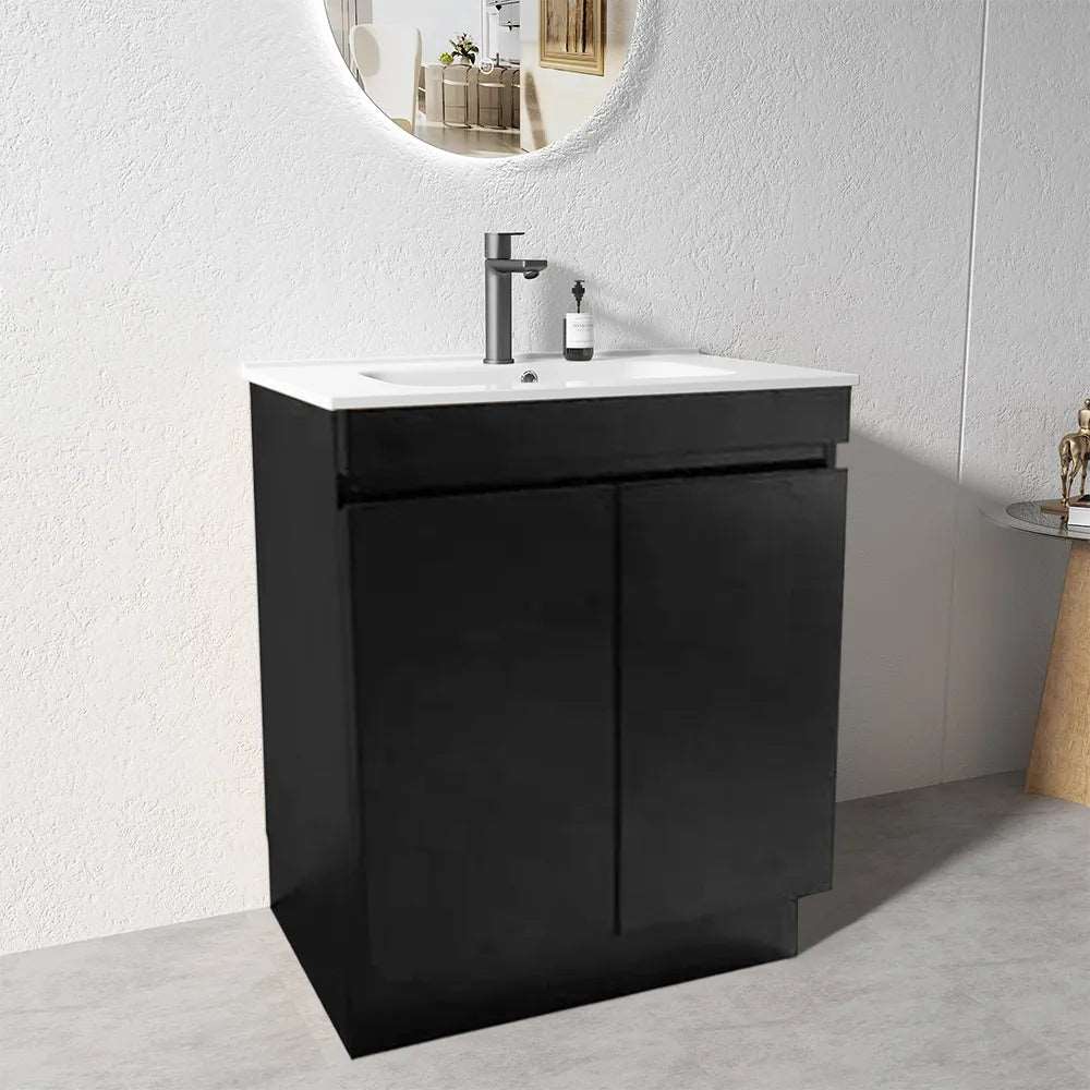 600MM MADRID DARK OAK PLYWOOD FLOORSTANDING VANITY WITH CERAMIC TOP - The Tile Collection™