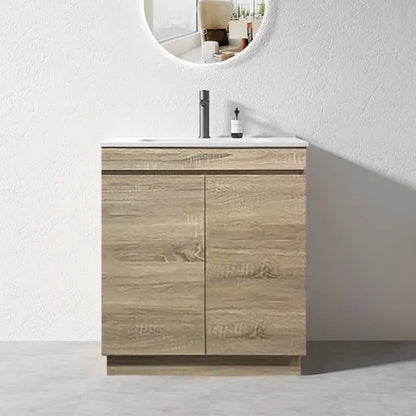 600MM MADRID LIGHT OAK PLYWOOD FLOORSTANDING VANITY WITH CERAMIC TOP