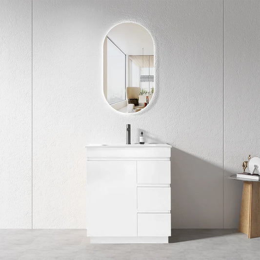 750MM MADRID PLYWOOD WHITE GLOSS FREESTANDING VANITY WITH CERAMIC TOP