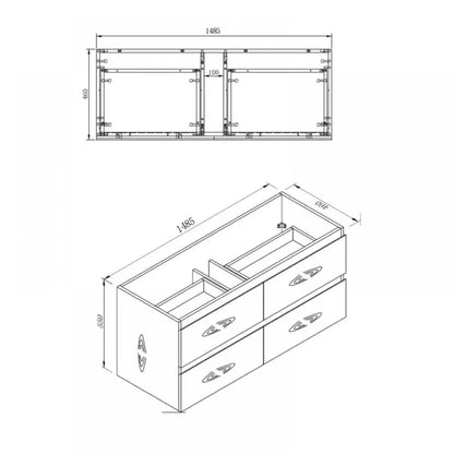 NELSON WALL HUNG VANITY | 1500MM | GLOSS WHITE | PLYWOOD| DOUBLE BASIN - The Tile Collection™