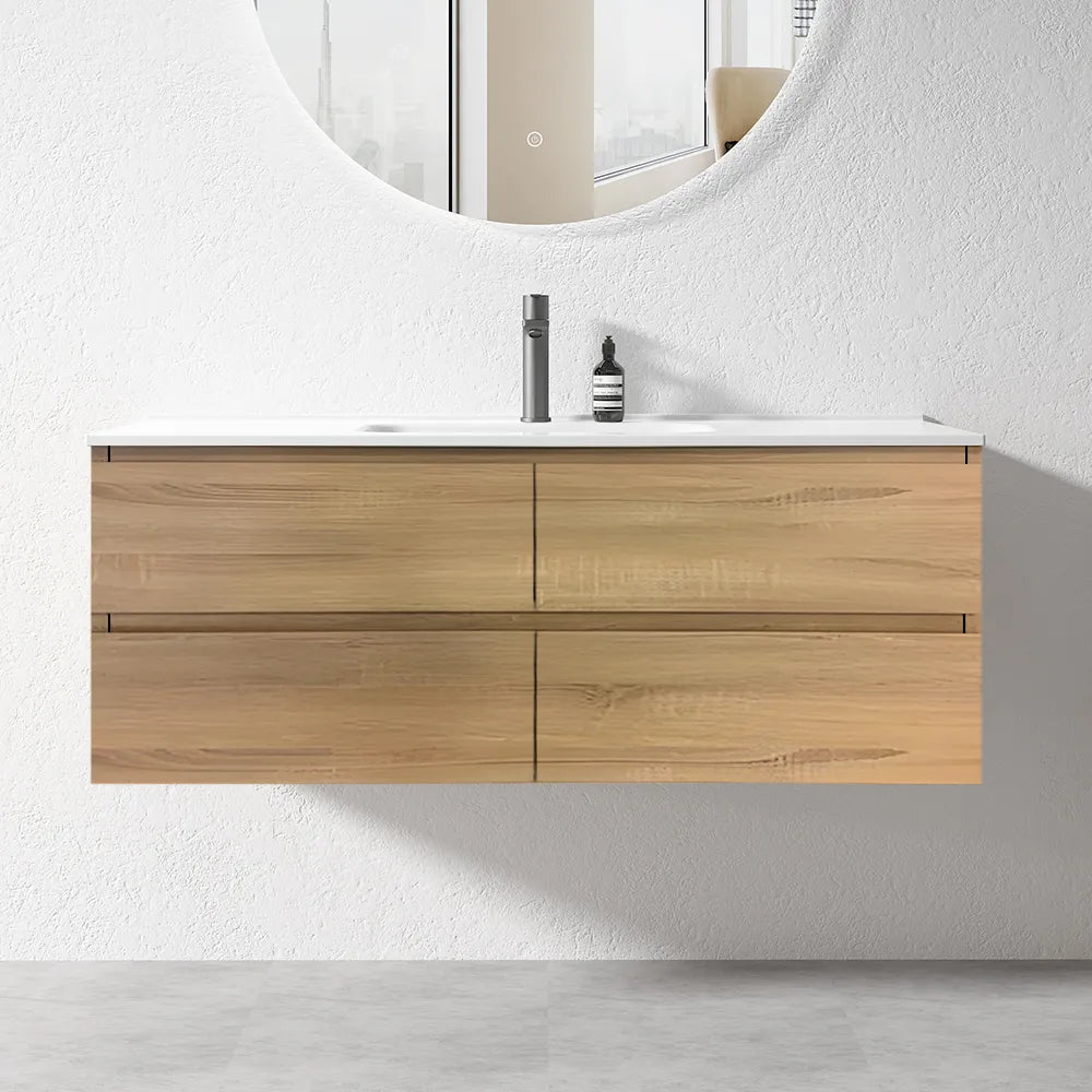 NELSON WALL HUNG VANITY | 1500MM | LIGHT OAK | PLYWOOD | SINGLE BASIN - The Tile Collection™