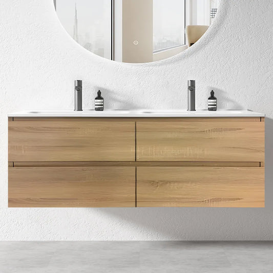 NELSON WALL HUNG VANITY | 1800MM | LIGHT OAK | DOUBLE BASIN | PLYWOOD - The Tile Collection™