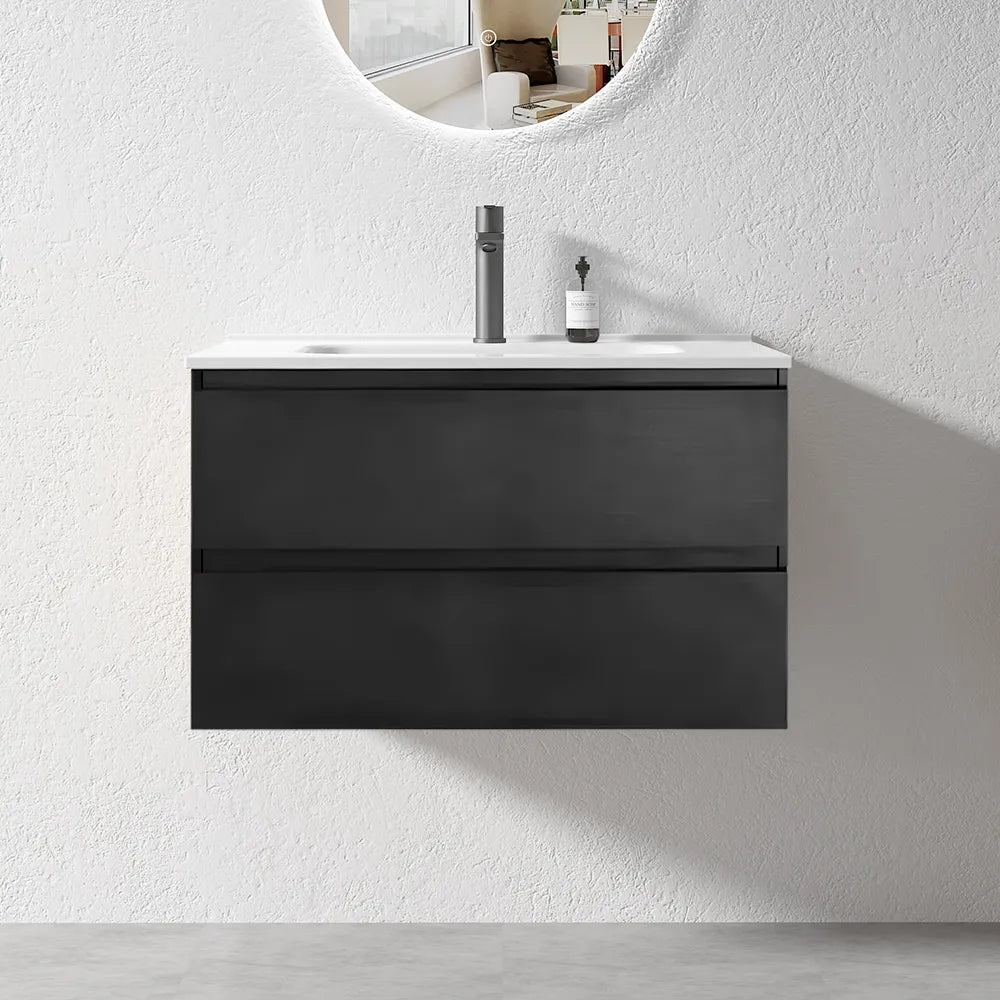 NELSON WALL HUNG VANITY | 750MM | DARK OAK | PLYWOOD - The Tile Collection™
