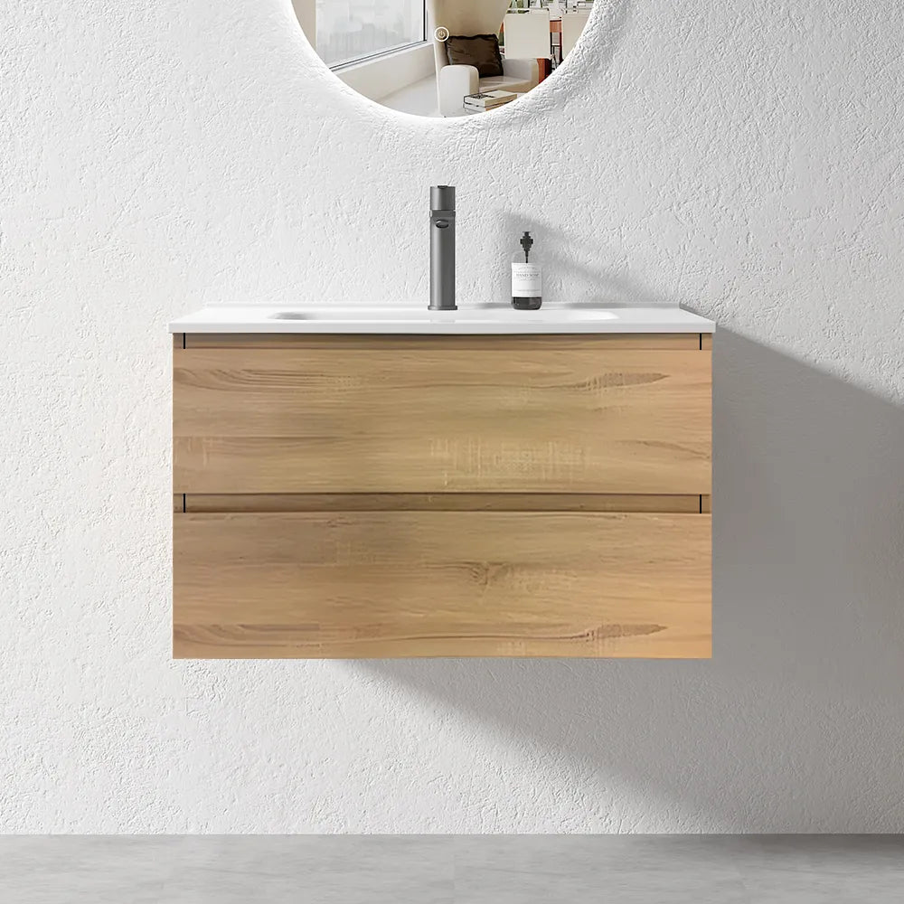 750mm NELSON LIGHT OAK PLYWOOD WALL HUNG VANITY