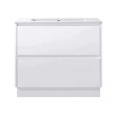 900MM POLO GLOSS WHITE PLYWOOD FREESTANDING VANITY WITH CERAMIC TOP