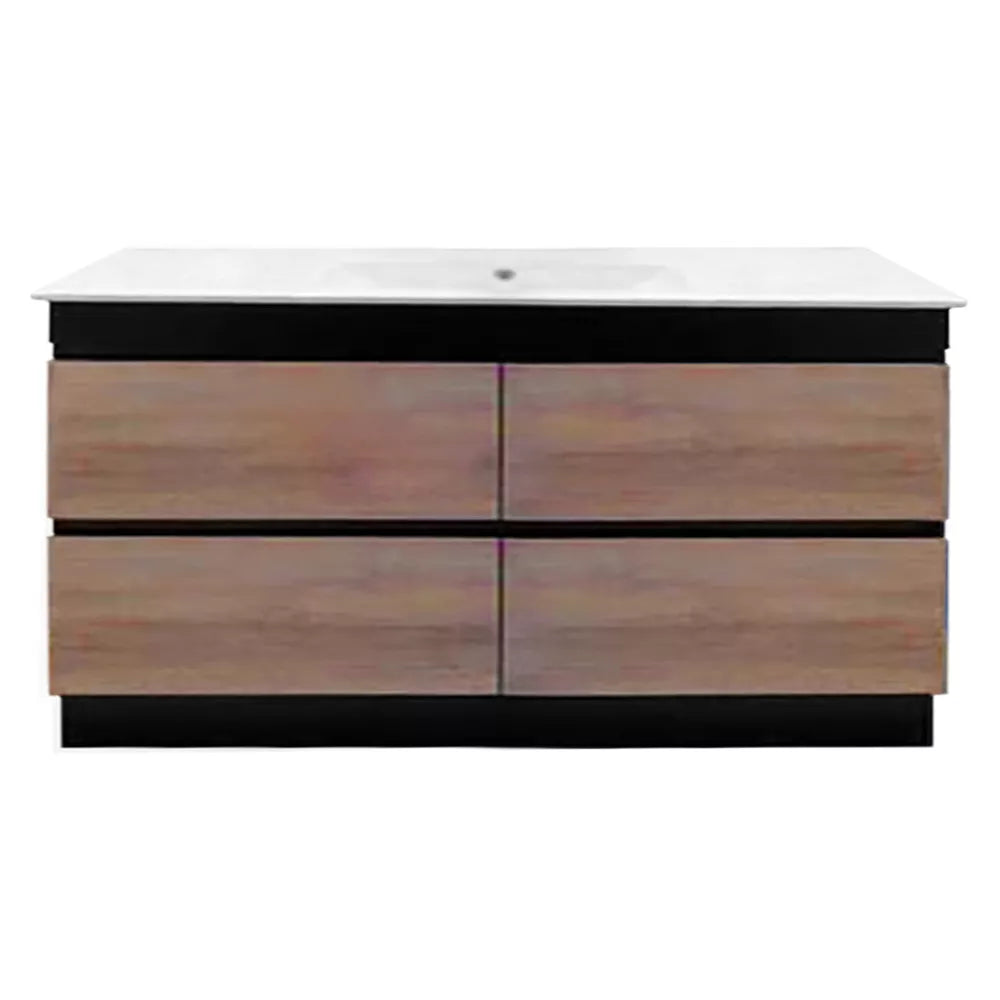 1500MM POLO BLACK AND LIGHT OAK PLYWOOD FLOORSTANDING VANITY SINGLE BASIN - The Tile Collection™