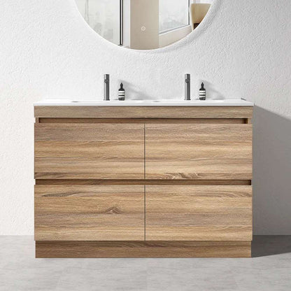 1200MM POLO LIGHT OAK PLYWOOD FREESTANDING VANITY DOUBLE BASIN