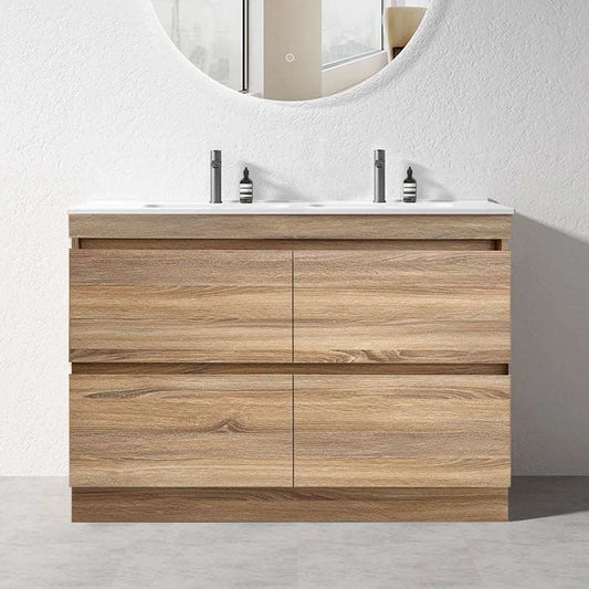 1200MM POLO LIGHT OAK PLYWOOD FREESTANDING VANITY DOUBLE BASIN