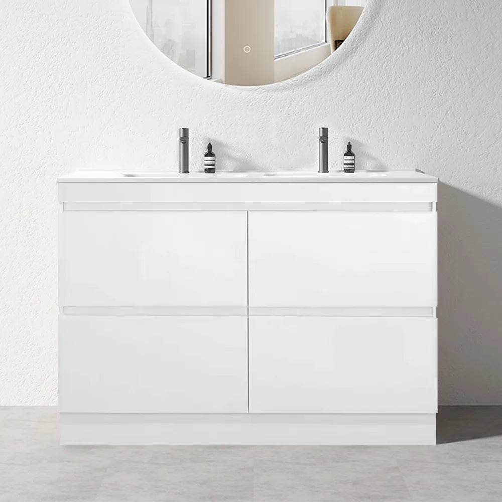 1200MM POLO GLOSS WHITE PLYWOOD FREESTANDING VANITY DOUBLE BASIN - The Tile Collection™