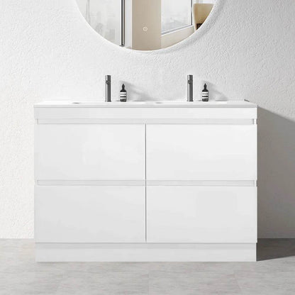1200MM POLO GLOSS WHITE PLYWOOD FREESTANDING VANITY DOUBLE BASIN - The Tile Collection™