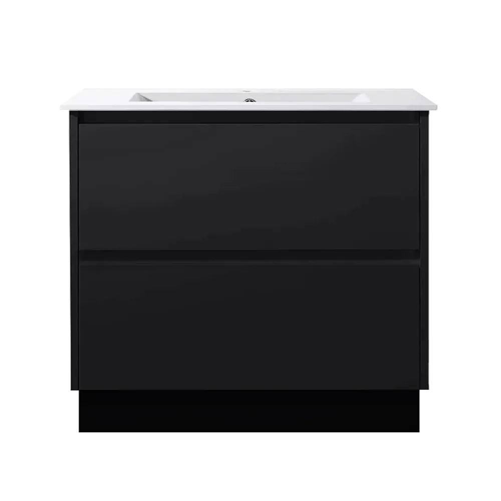 900MM POLO DARK OAK PLYWOOD FLOORSTANDING VANITY WITH CERAMIC TOP - The Tile Collection™