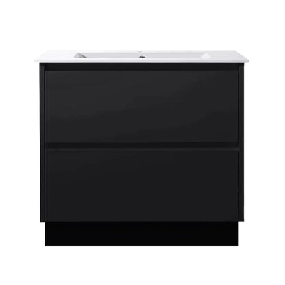 900MM POLO DARK OAK PLYWOOD FLOORSTANDING VANITY WITH CERAMIC TOP - The Tile Collection™