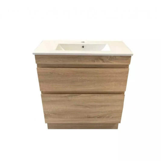 VALENTINA SLIM FLOOR STANDING VANITY | LIGHT OAK | 750MM | PLYWOOD WITH CERAMIC TOP