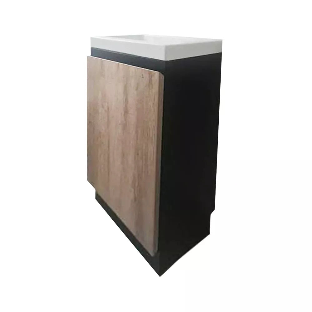 YOLO SLIM FLOOR STANDING VANITY | BLACK AND LIGHT OAK | 400MM | PLYWOOD - The Tile Collection™
