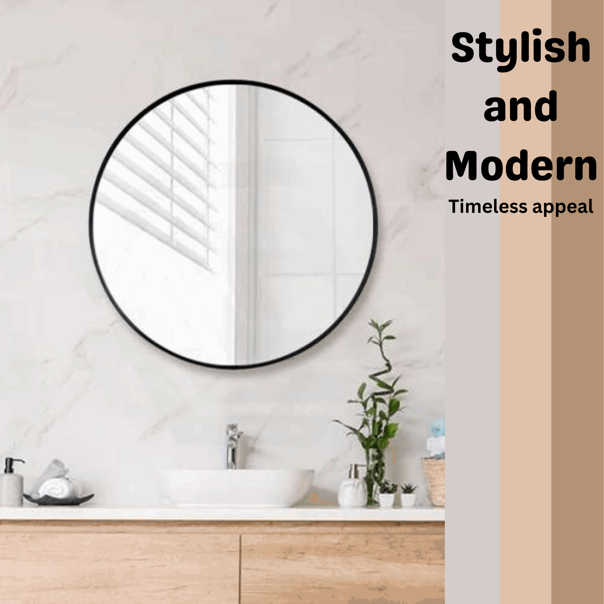 700MM SERAPHINE BLACK ALUMINIUM FRAMED ROUND MIRROR DN - The Tile Collection™
