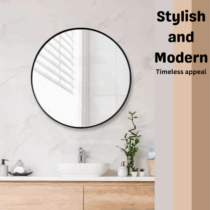 700MM SERAPHINE BLACK ALUMINIUM FRAMED ROUND MIRROR DN - The Tile Collection™