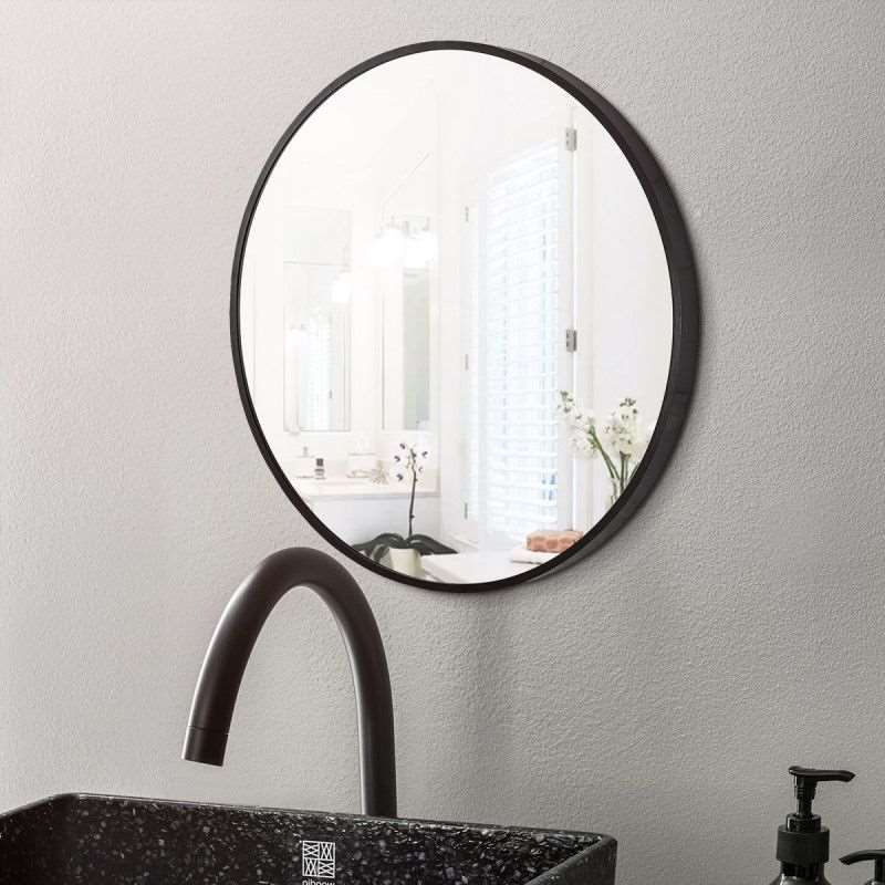 700MM SERAPHINE BLACK ALUMINIUM FRAMED ROUND MIRROR DN - The Tile Collection™