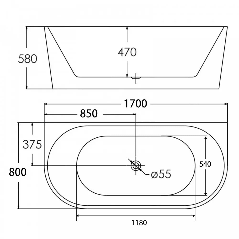 1700MM OVAL FREESTANDING BACK TO WALL BATH - BLACK AND WHITE