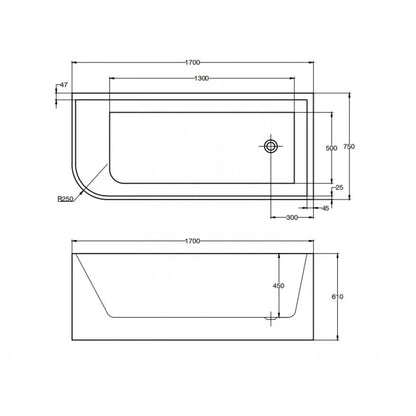1700MM RIGHT CORNER BACK TO WALL FREESTANDING BATH - The Tile Collection™