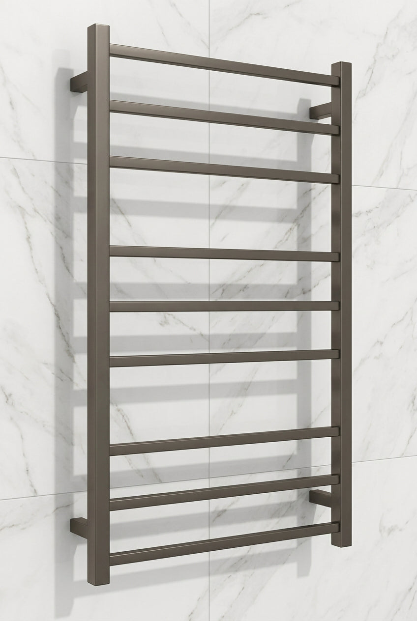 9 BAR SQUARE HEATED TOWEL RAIL 1000H*600W DN- GUNMETAL