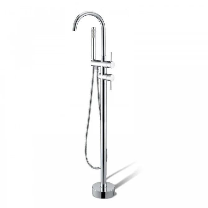 ROUND FREESTANDING BATH FILLER WITH HANDHELD SHOWER - CHROME, MATT BLACK