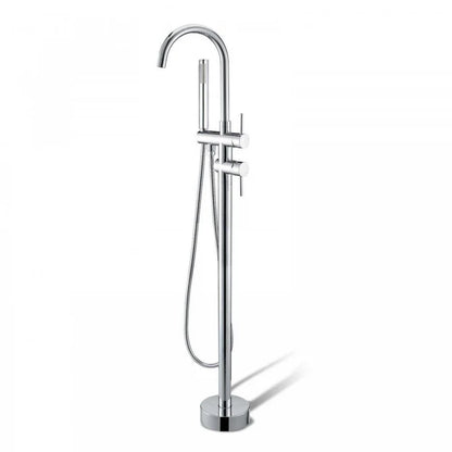 ROUND FREESTANDING BATH FILLER WITH HANDHELD SHOWER - CHROME, MATT BLACK