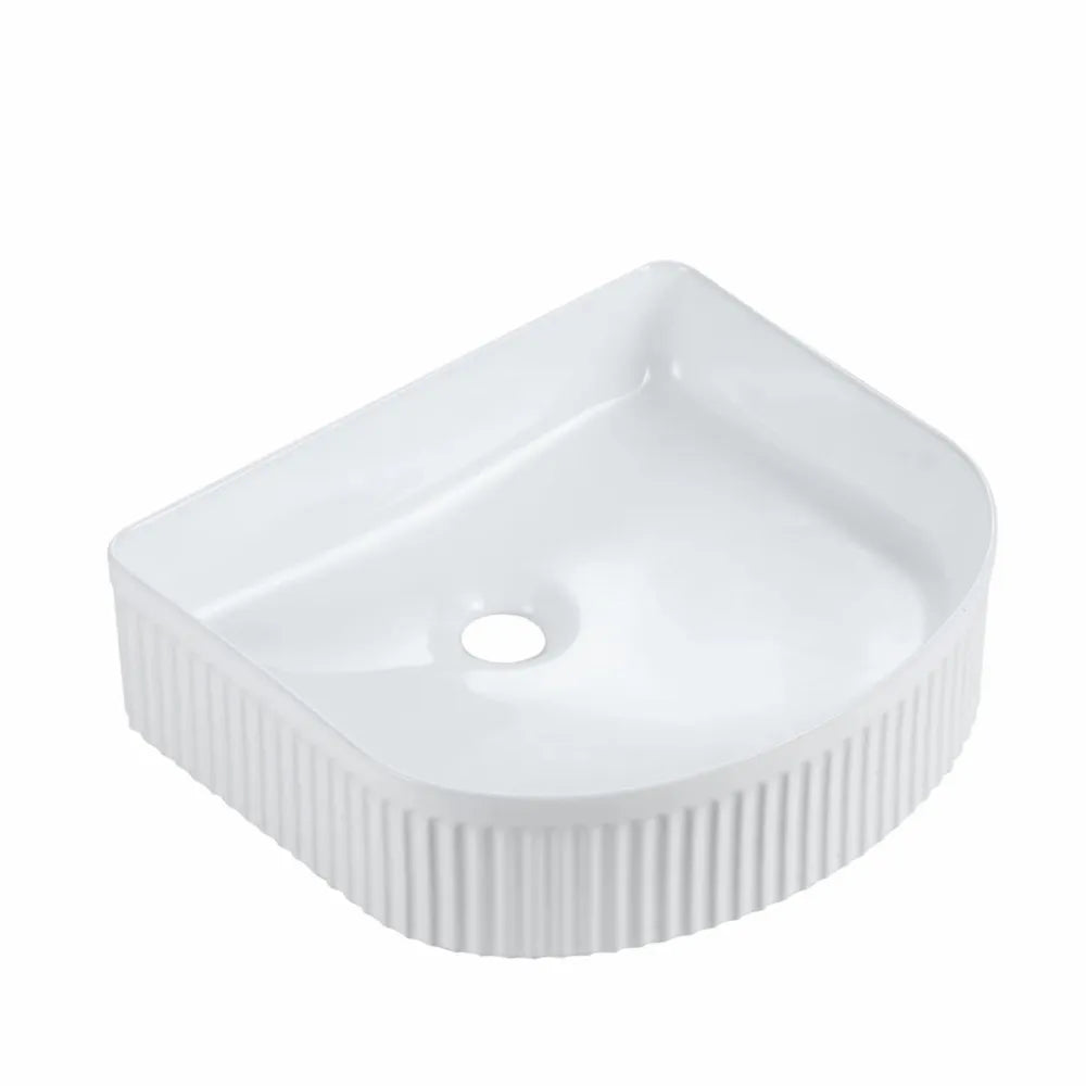 410X360MM FLUTED CERAMIC BASIN - GLOSS WHITE | ARCH-SHAPED COUNTERTOP SINK