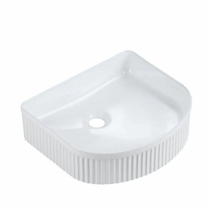 410X360MM FLUTED CERAMIC BASIN - GLOSS WHITE | ARCH-SHAPED COUNTERTOP SINK