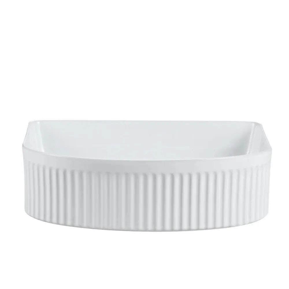 410X360MM FLUTED CERAMIC BASIN - GLOSS WHITE | ARCH-SHAPED COUNTERTOP SINK
