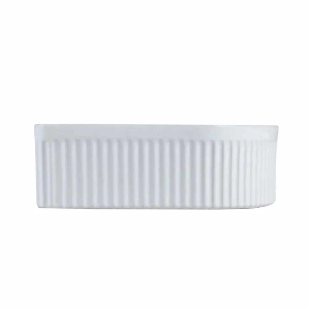 410X360MM FLUTED CERAMIC BASIN - GLOSS WHITE | ARCH-SHAPED COUNTERTOP SINK