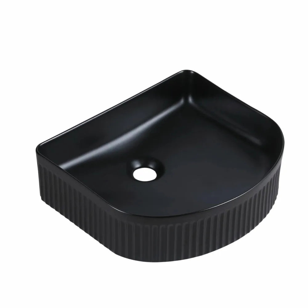 410X360MM FLUTED CERAMIC BASIN - MATT BLACK | ARCH-SHAPED COUNTERTOP SINK