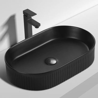 FLUTED OVAL CERAMIC BASIN - 580X360MM - MATT BLACK
