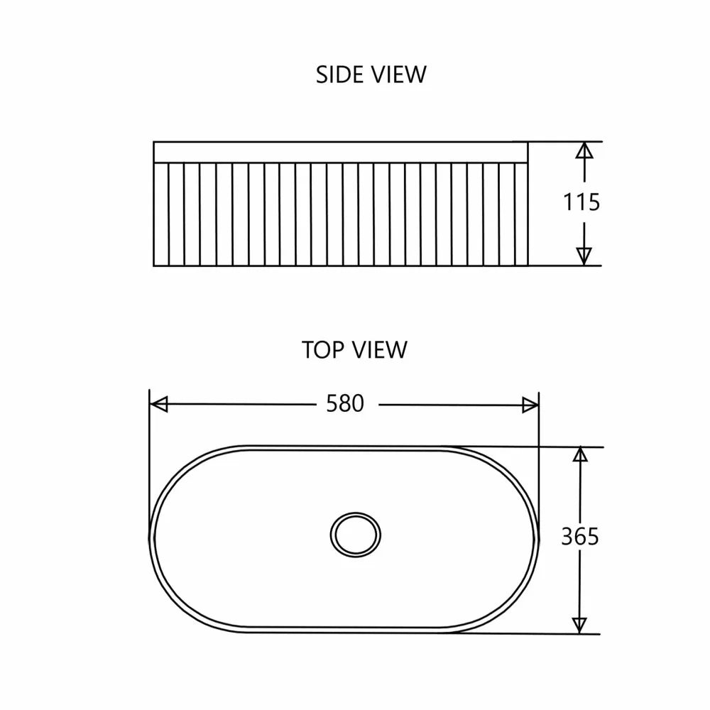 FLUTED OVAL CERAMIC BASIN - 580X360MM - MATT BLACK