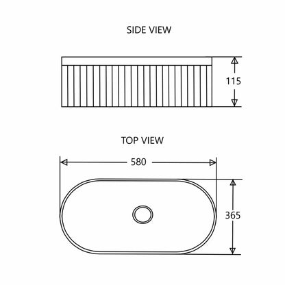 FLUTED OVAL CERAMIC BASIN - 580X360MM - MATT BLACK