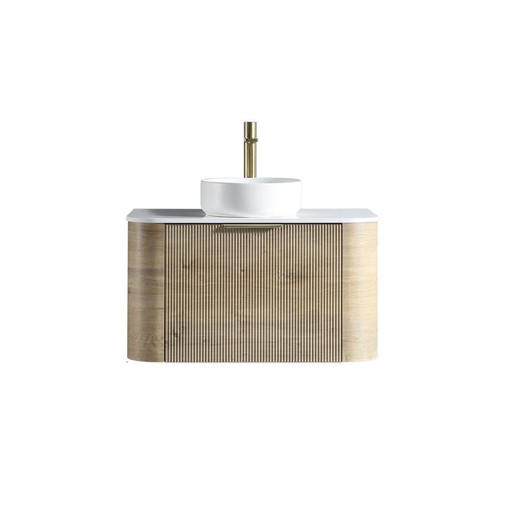 900MM CURVED WALL HUNG VANITY WITH FLUTED DRAWER FRONT | GOLDEN OAK