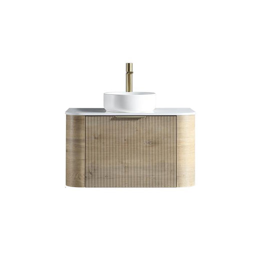 LINEA VINTAGE 900MM CURVED FLUTED WALL HUNG VANITY | GOLDEN OAK