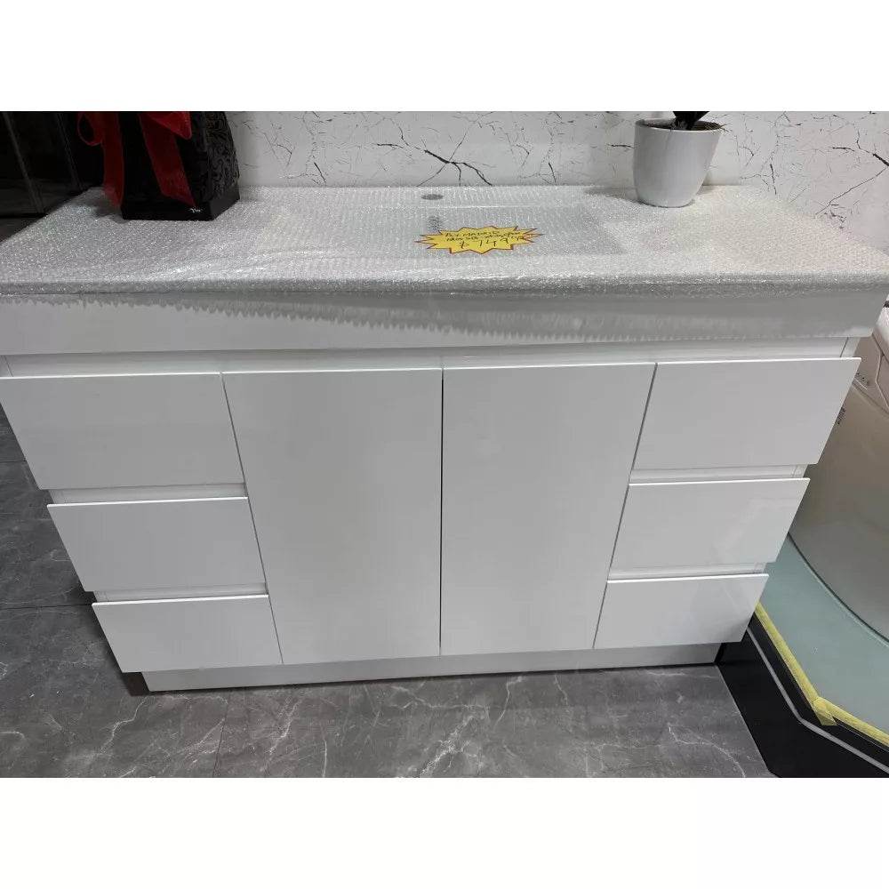 1200MM MADRID PLYWOOD WHITE GLOSS FREESTANDING VANITY SINGLE BASIN - The Tile Collection™