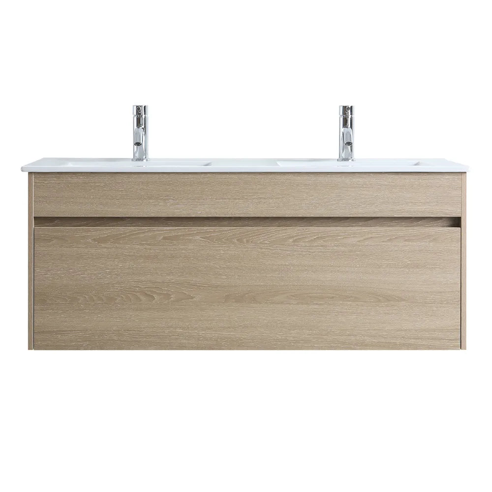 NATURAL OAK PLYWOOD WALL HUNG VANITY | 1200MM | DOUBLE BASIN | DN - The Tile Collection™